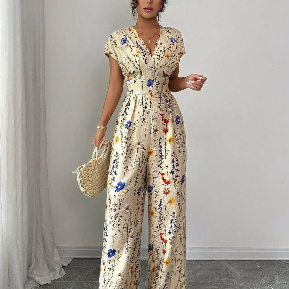 Apricot Boho Women's V-Neck Printed Jumpsuit - Picture 5 of 6